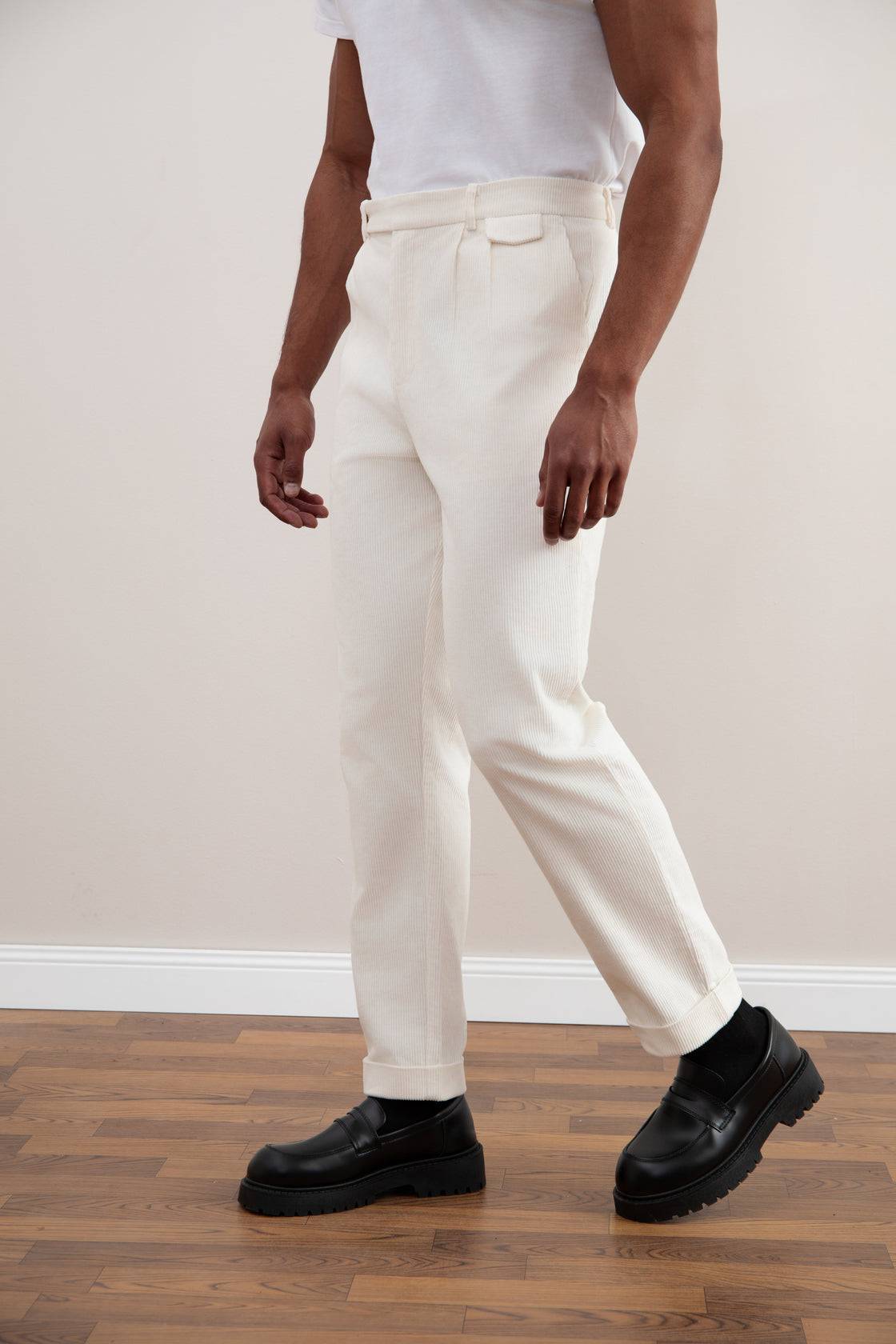Light Beige Straight-Fit Corduroy Pants