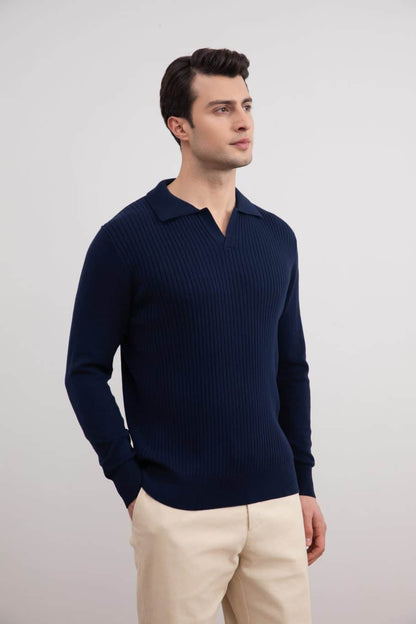 Blue Striped Open Polo Shirt