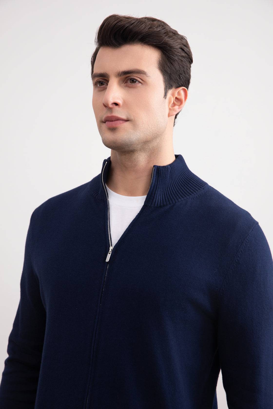 Blue Classic Zip-Up Cardigan