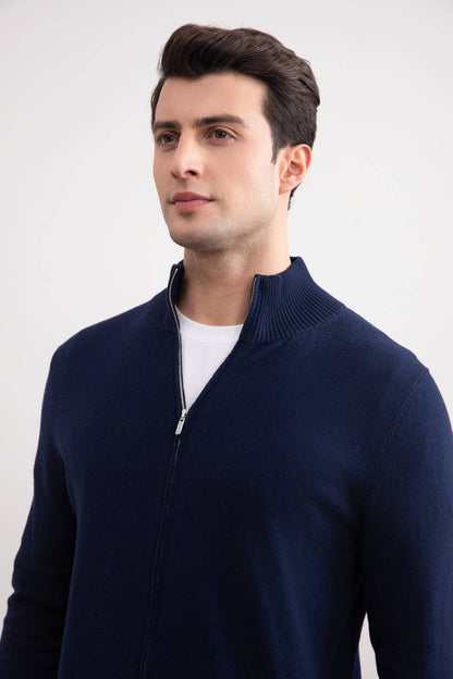 Blue Classic Zip-Up Cardigan