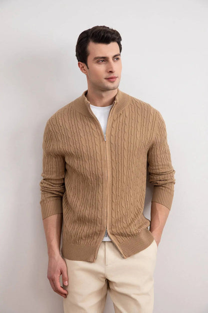 Tan Cable Knit full-zip Sweater