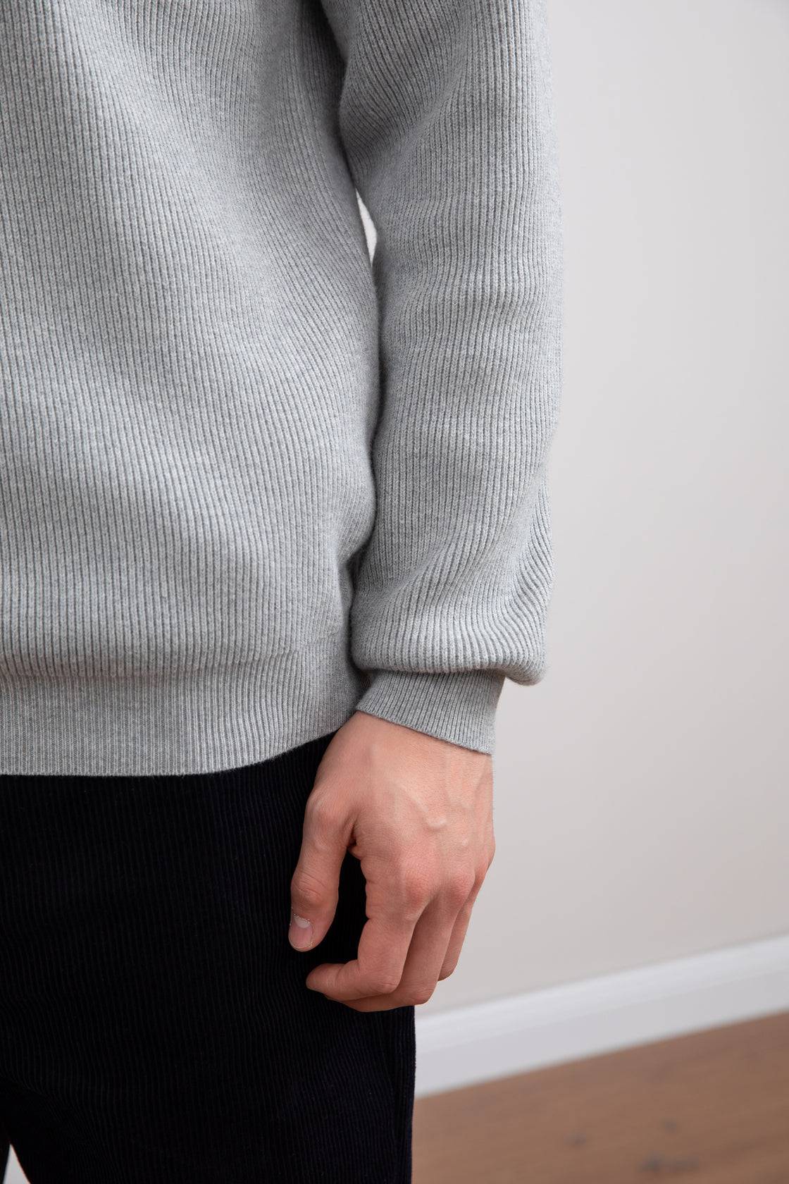 Grey Mélange English rib turtleneck half-zip sweater