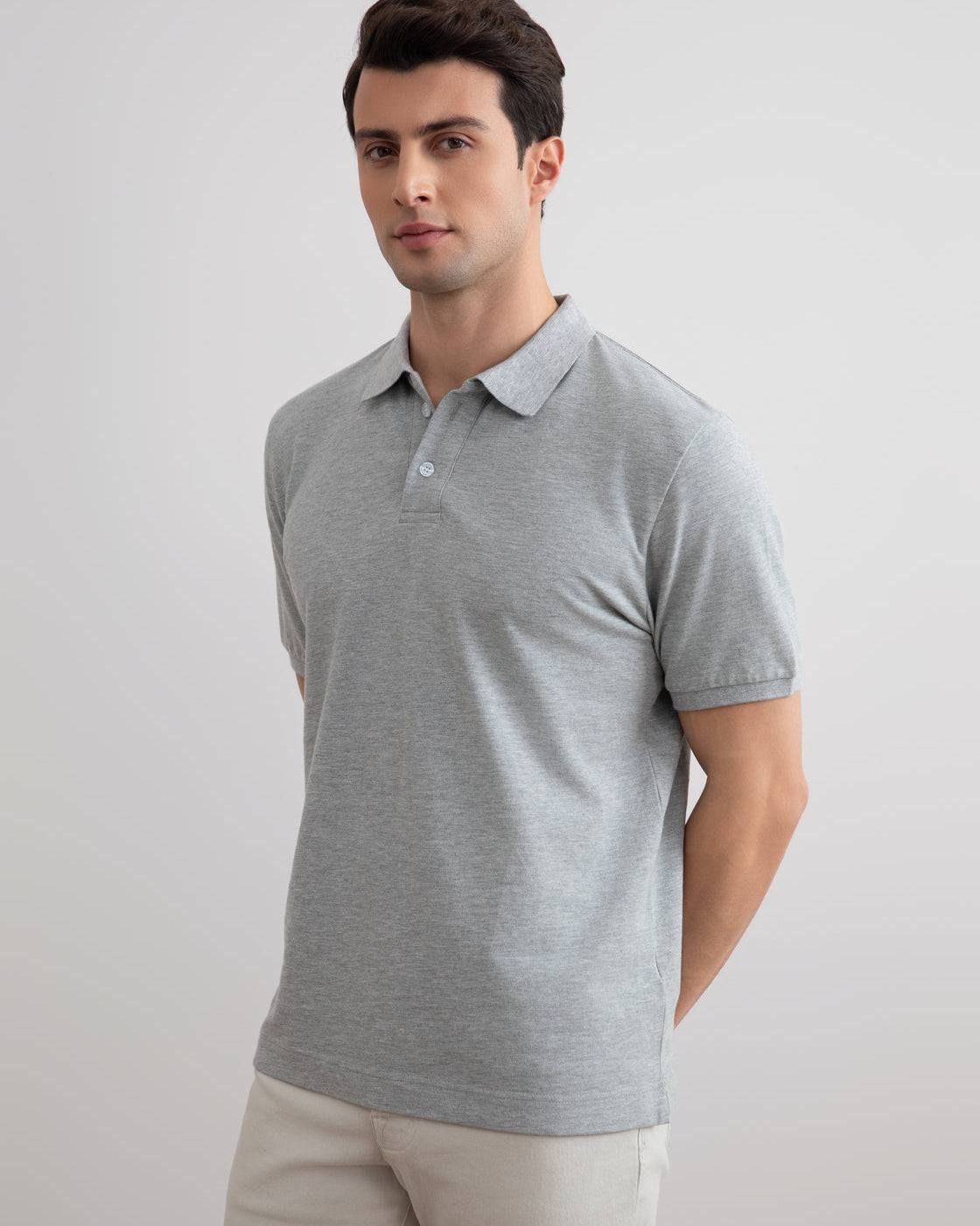 Grey Mélange Cotton-Piqué Polo Shirt