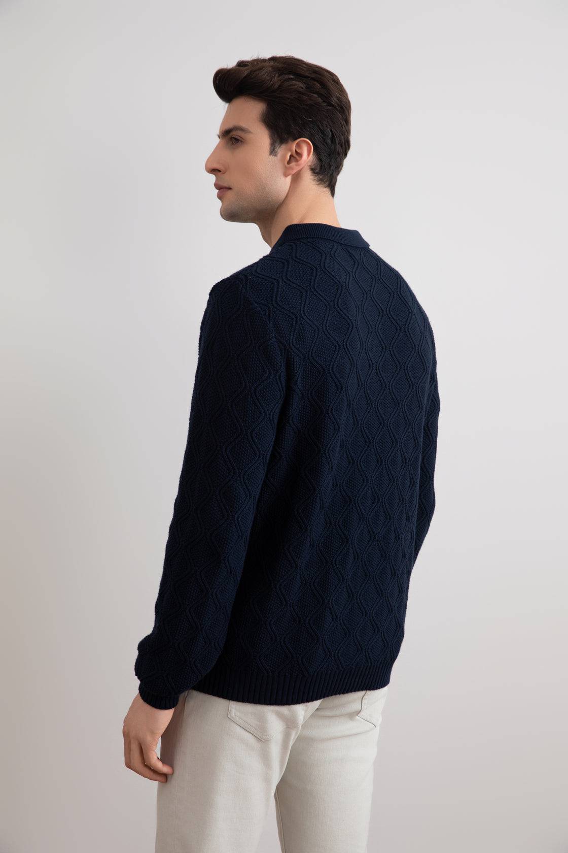 Navy Honeycomb Polo Sweater