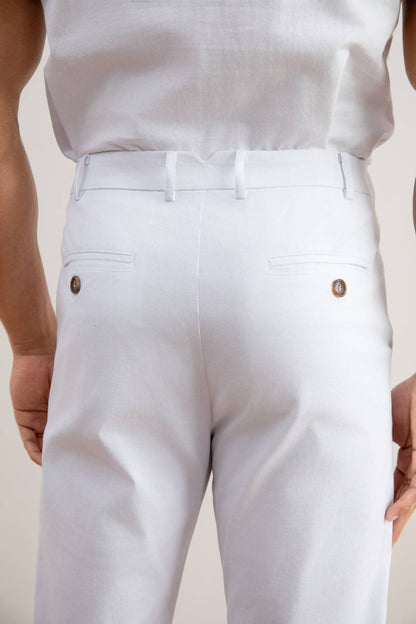 White Straight-Leg Pleated Trousers