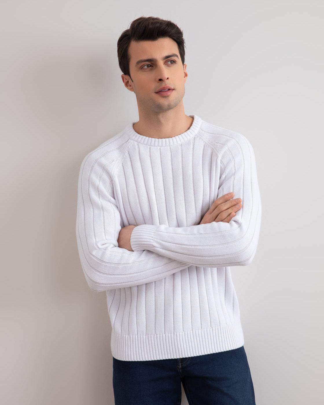 White Crewneck Rib knit sweater