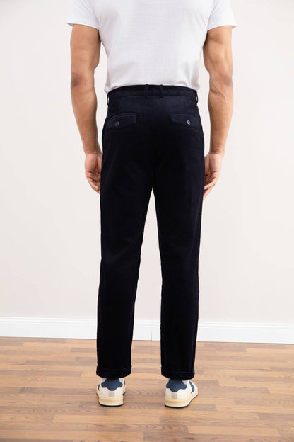 Navy Straight-Fit Corduroy Pants