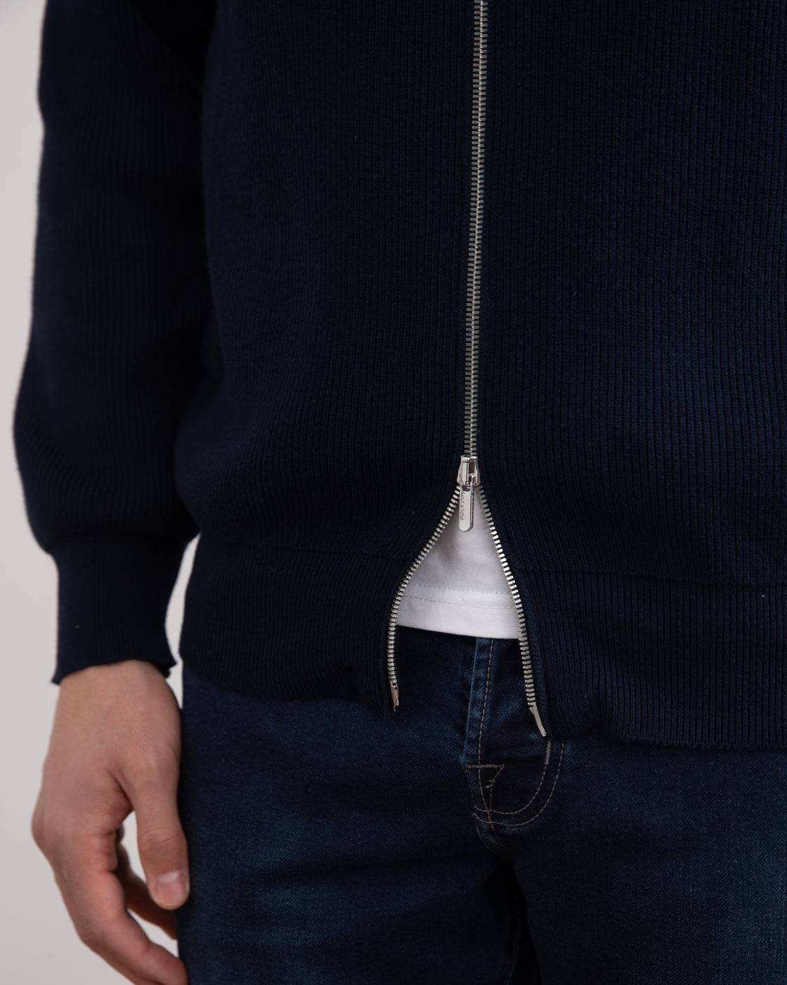 Navy English Rib Full Zip Cardigan