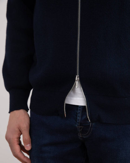 Navy English Rib Full Zip Cardigan