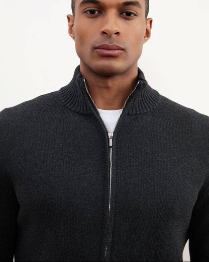 Charchoal Ribbed Zip-Up Sweater