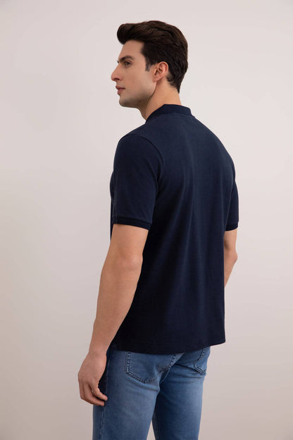 Navy Cotton-Piqué Polo Shirt
