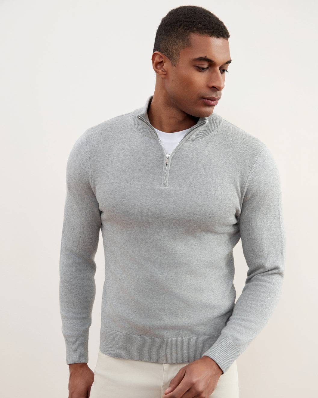 Grey Mélange Half-Zip Sweater