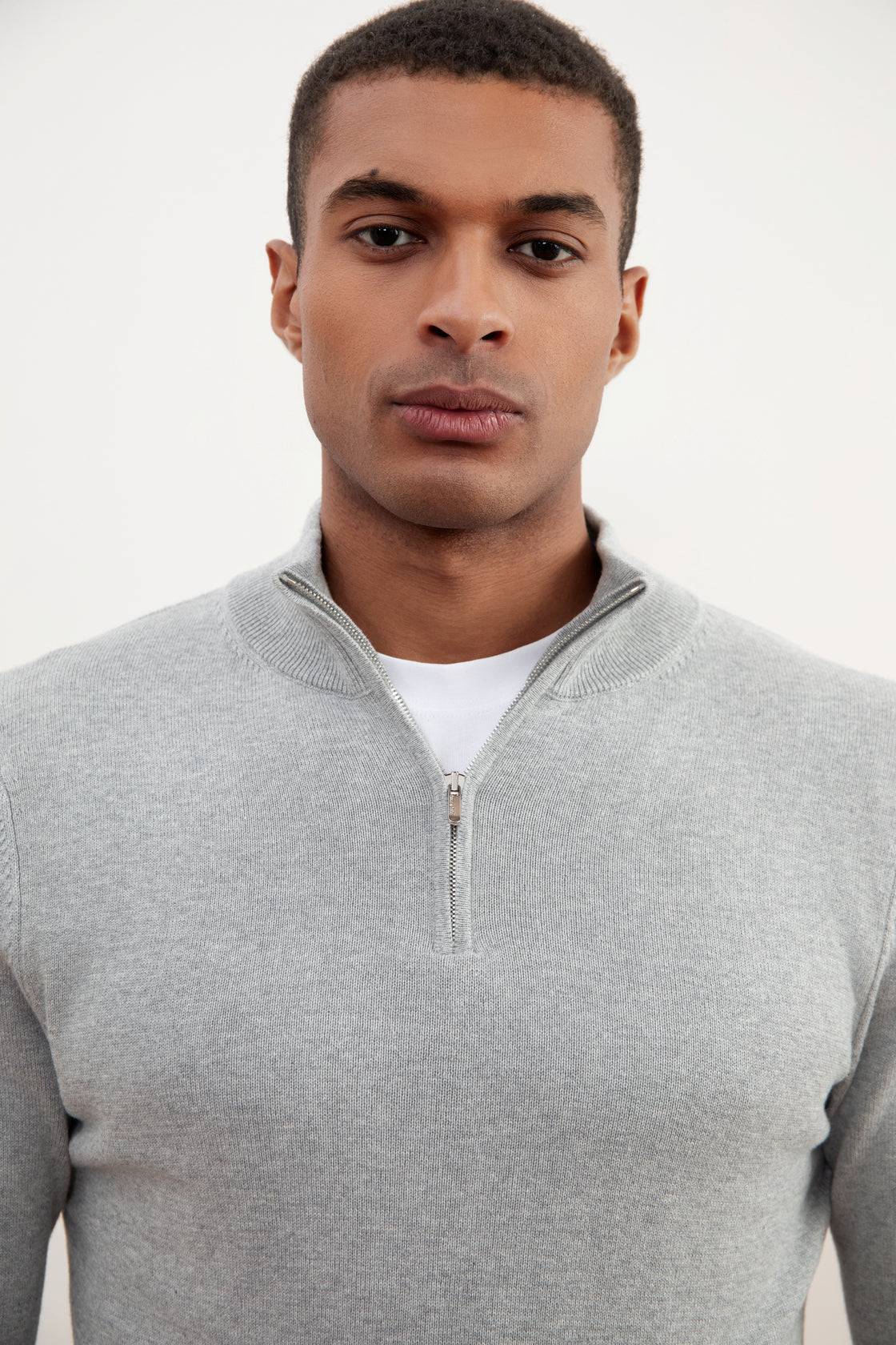 Grey Mélange Half-Zip Sweater