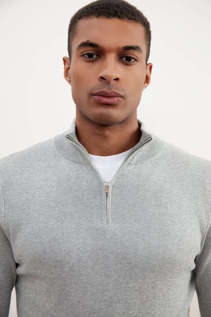Grey Mélange Half-Zip Sweater