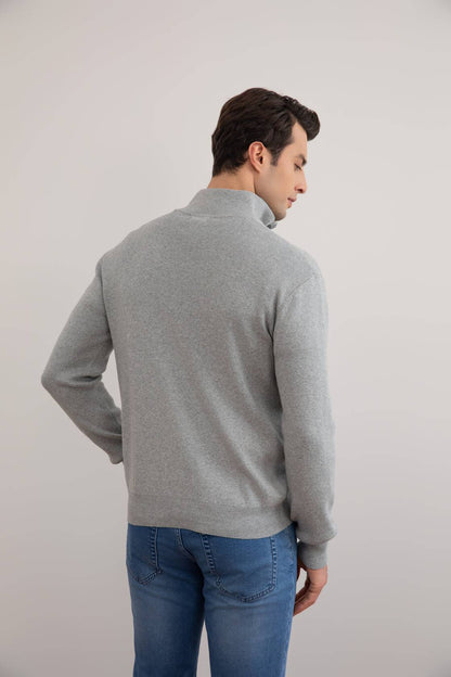 Grey Mélange Half-Zip Mock Neck Sweater