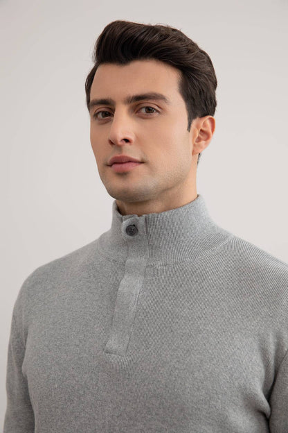 Grey Mélange Half-Zip Mock Neck Sweater