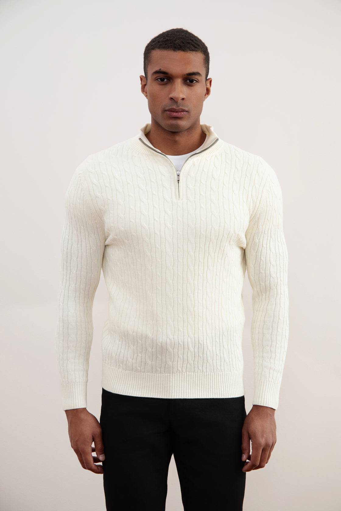 Off-White Cable Knit half-zip Sweater