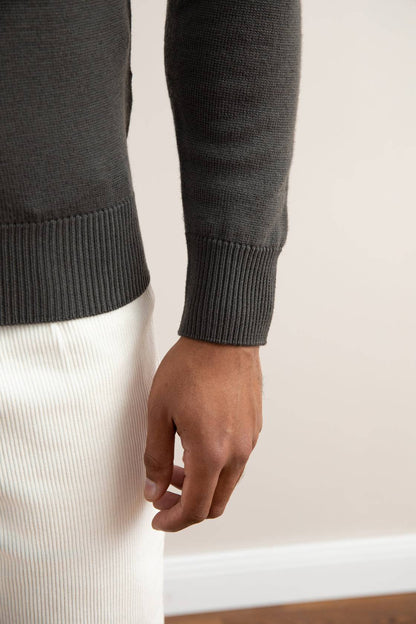 Carbon Grey Merino Wool Half-Zip Sweater