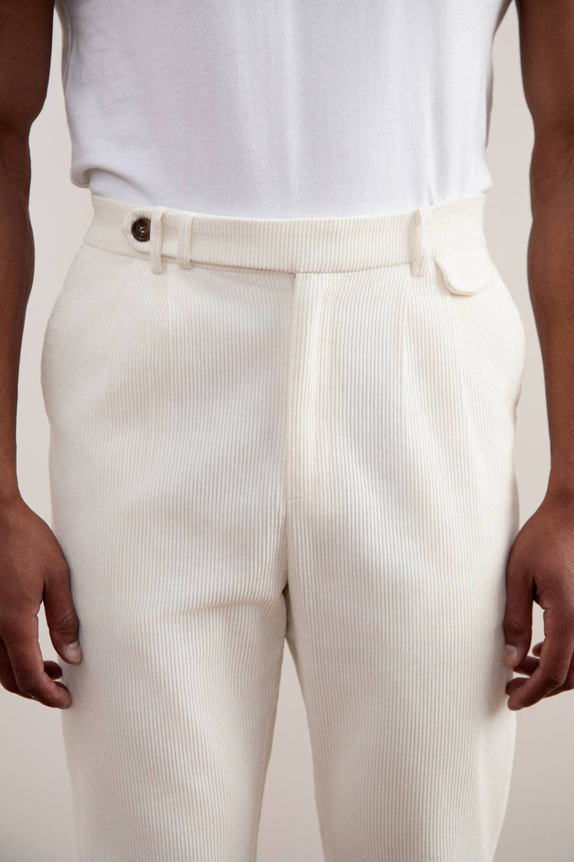 Light Beige Straight-Fit Corduroy Pants