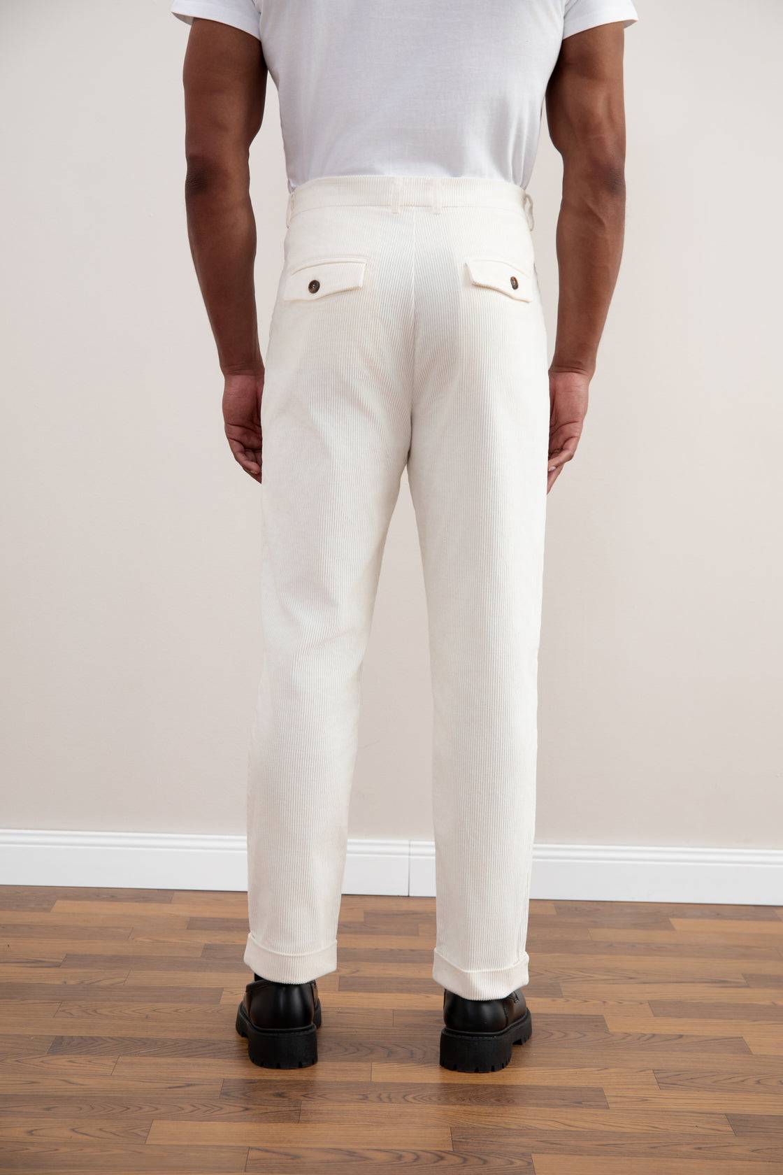 Light Beige Straight-Fit Corduroy Pants