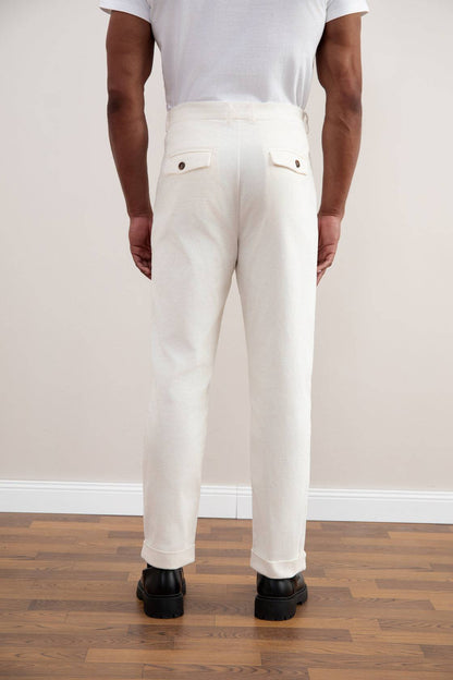 Light Beige Straight-Fit Corduroy Pants