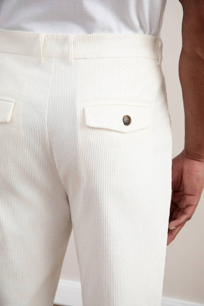 Light Beige Straight-Fit Corduroy Pants