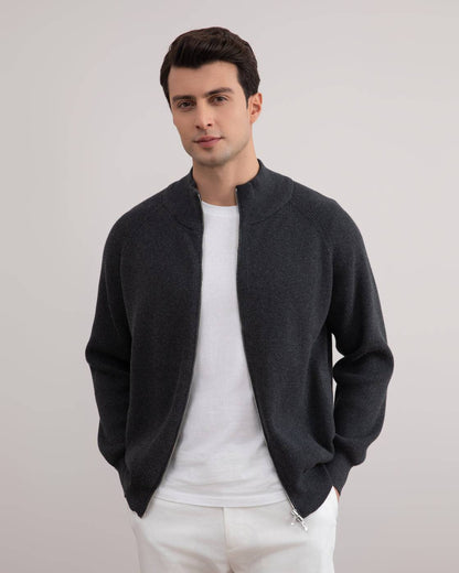 Dark Grey Mélange English Rib Full Zip Cardigan