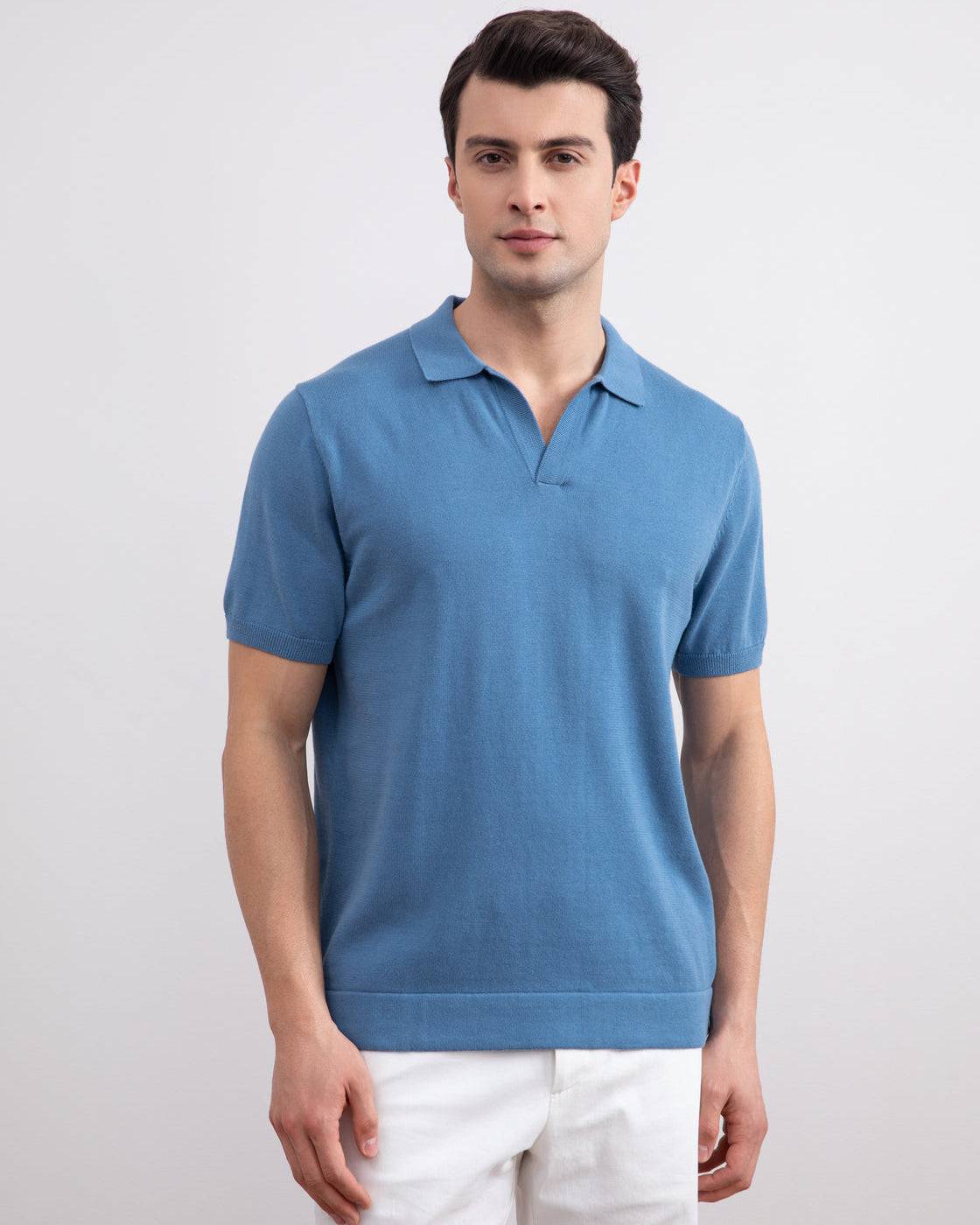 Dusty Blue Open Polo T-shirt