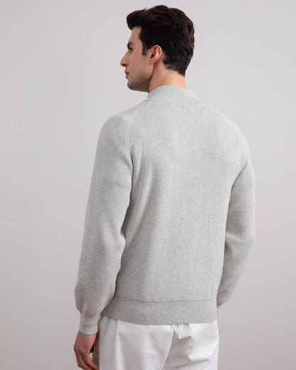 Grey Mélange English Rib Full Zip Cardigan