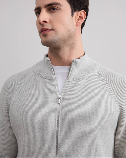 Grey Mélange English Rib Full Zip Cardigan