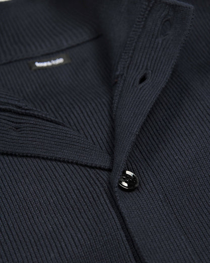 Navy Ribbed Button Closure Cardigan