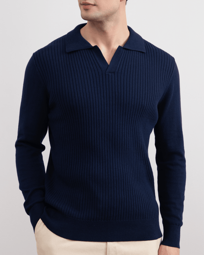 Blue Striped Open Polo Shirt
